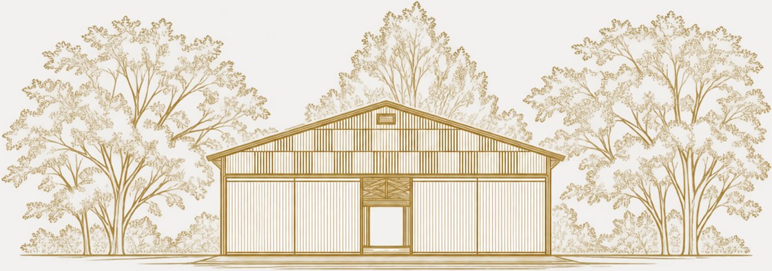 Ilustração do hangar da Fazenda Santo Isidoro, onde será a cerimônia e a festa